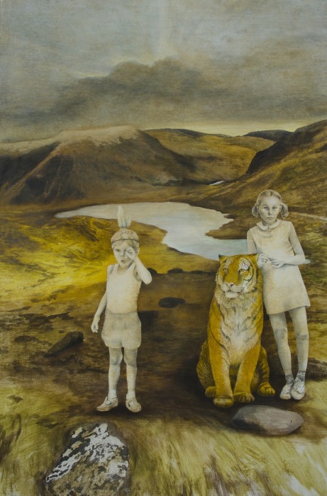 Barn och tiger Tempera/blyerts på duk 80x120 cm